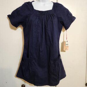 NWT XS Koi Navy Pleated Collar Raglan Sleeves Round Smock Pockets Style #172